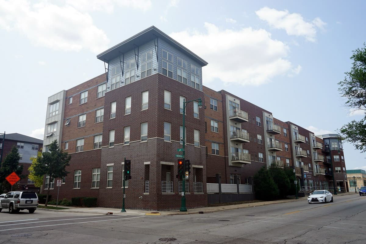 Six Points Apartment Homes on a West Allis street corner