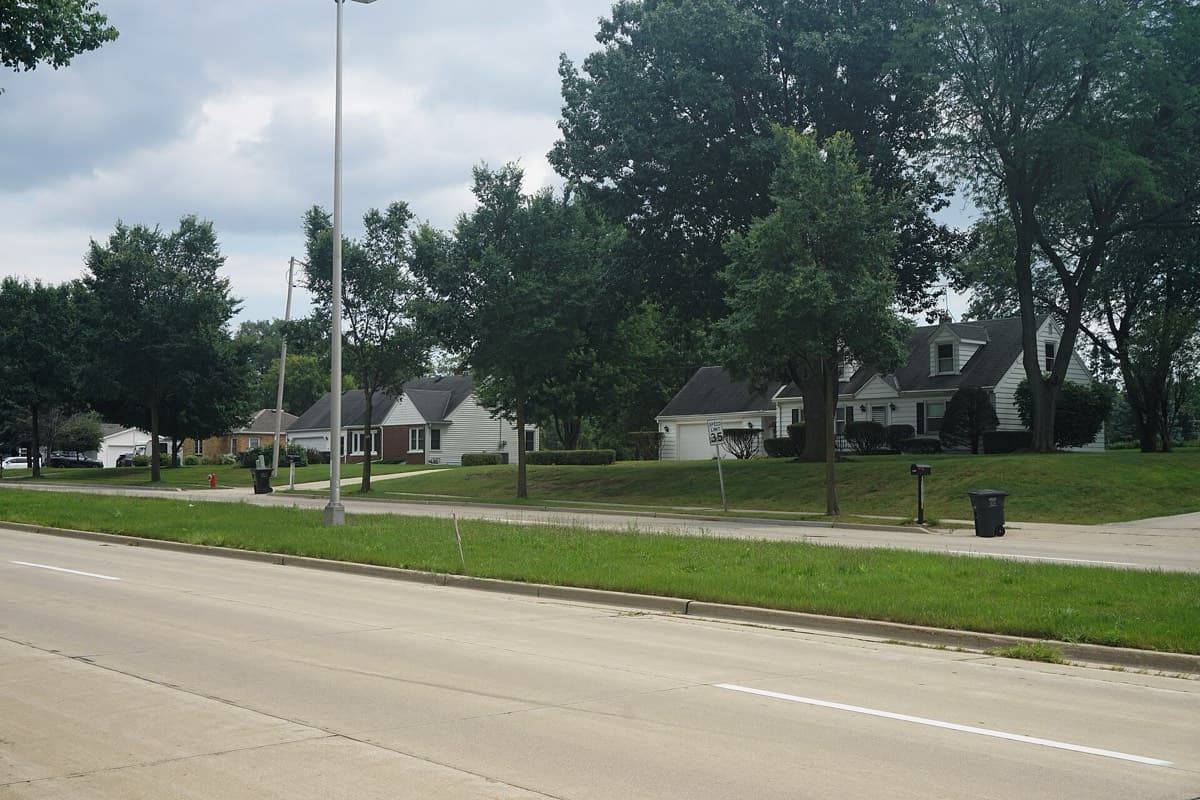 A residential street along W. Layton Avenue in Greenfield