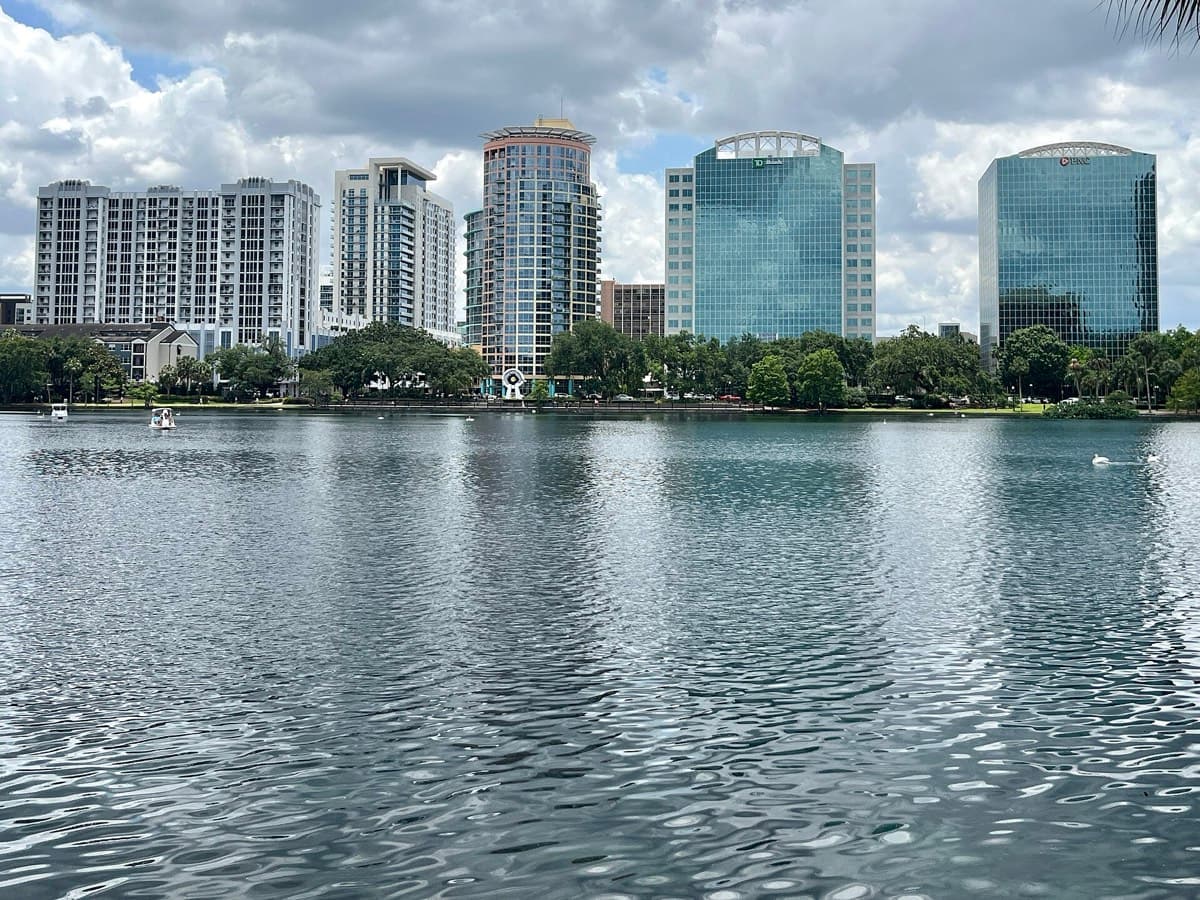Downtown Orlando high-rises seen across Lake Eola